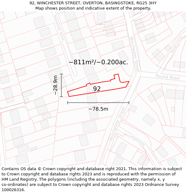 92, WINCHESTER STREET, OVERTON, BASINGSTOKE, RG25 3HY: Plot and title map