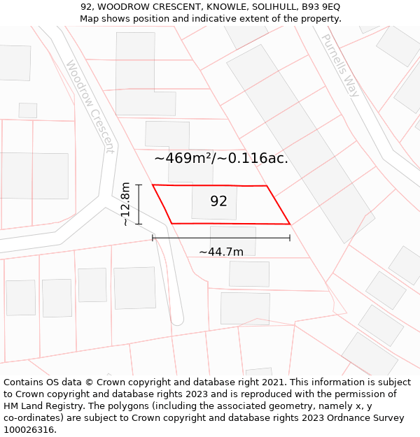 92, WOODROW CRESCENT, KNOWLE, SOLIHULL, B93 9EQ: Plot and title map