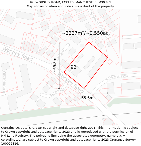 92, WORSLEY ROAD, ECCLES, MANCHESTER, M30 8LS: Plot and title map