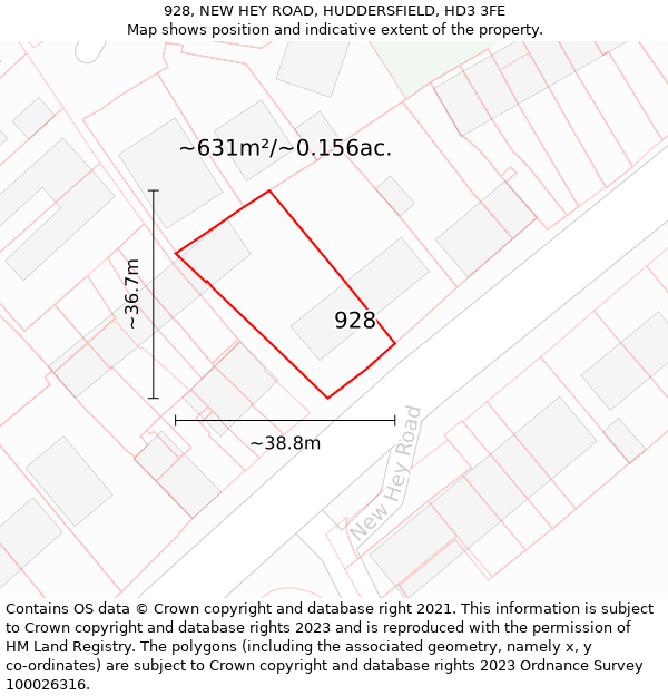 928, NEW HEY ROAD, HUDDERSFIELD, HD3 3FE: Plot and title map