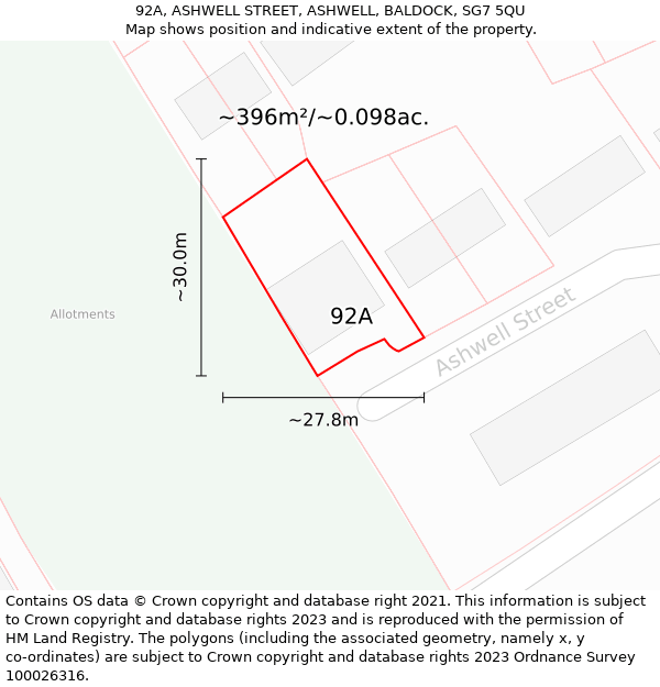 92A, ASHWELL STREET, ASHWELL, BALDOCK, SG7 5QU: Plot and title map