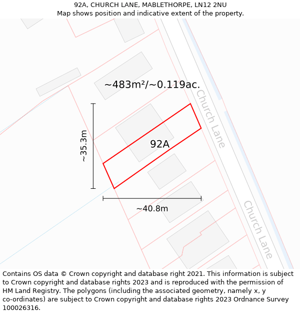 92A, CHURCH LANE, MABLETHORPE, LN12 2NU: Plot and title map