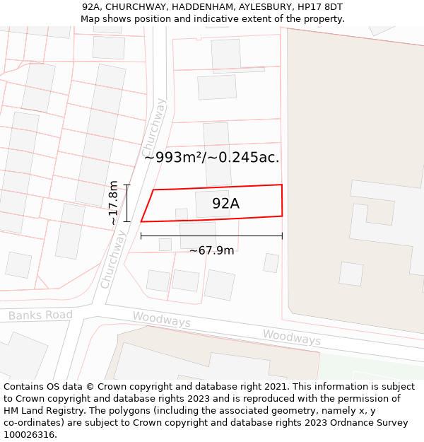 92A, CHURCHWAY, HADDENHAM, AYLESBURY, HP17 8DT: Plot and title map