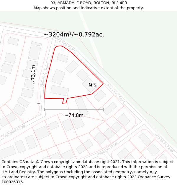 93, ARMADALE ROAD, BOLTON, BL3 4PB: Plot and title map
