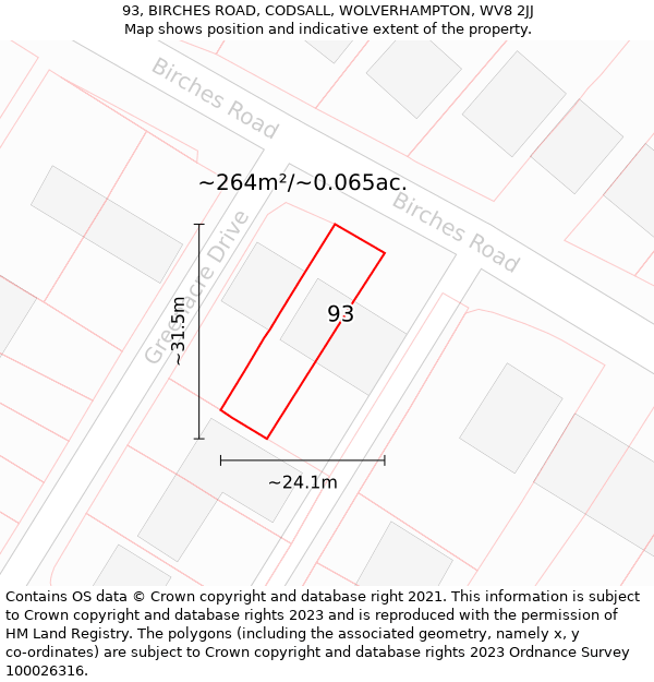 93, BIRCHES ROAD, CODSALL, WOLVERHAMPTON, WV8 2JJ: Plot and title map