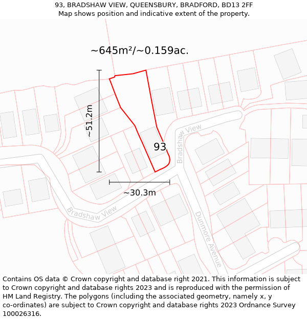 93, BRADSHAW VIEW, QUEENSBURY, BRADFORD, BD13 2FF: Plot and title map