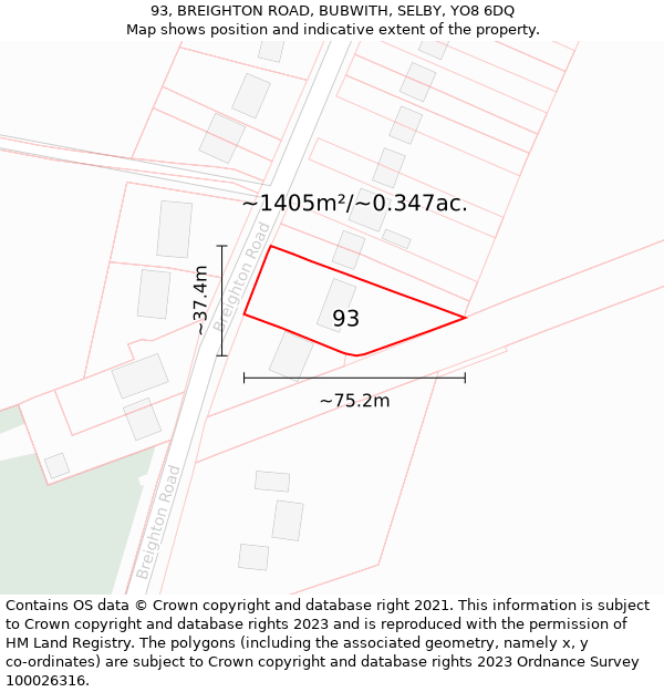 93, BREIGHTON ROAD, BUBWITH, SELBY, YO8 6DQ: Plot and title map