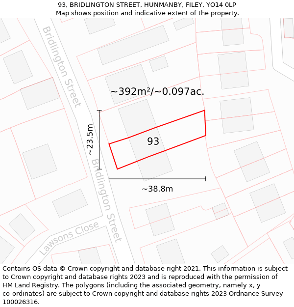 93, BRIDLINGTON STREET, HUNMANBY, FILEY, YO14 0LP: Plot and title map