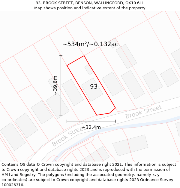 93, BROOK STREET, BENSON, WALLINGFORD, OX10 6LH: Plot and title map