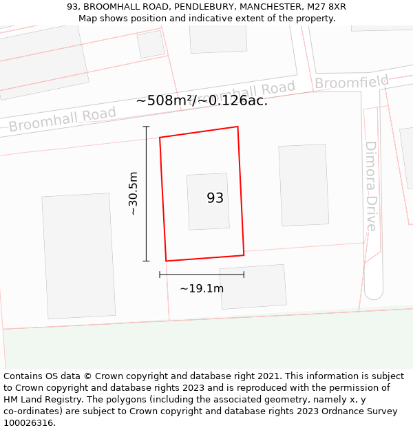 93, BROOMHALL ROAD, PENDLEBURY, MANCHESTER, M27 8XR: Plot and title map