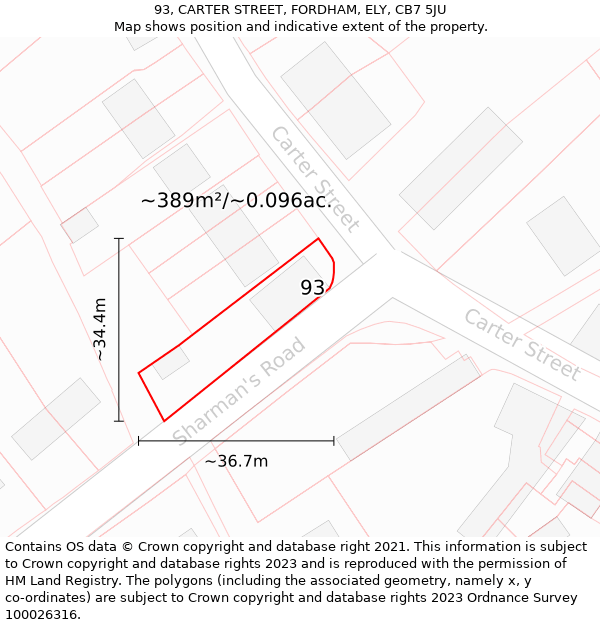 93, CARTER STREET, FORDHAM, ELY, CB7 5JU: Plot and title map