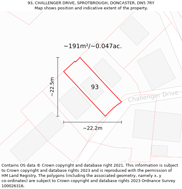 93, CHALLENGER DRIVE, SPROTBROUGH, DONCASTER, DN5 7RY: Plot and title map