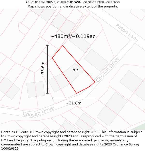 93, CHOSEN DRIVE, CHURCHDOWN, GLOUCESTER, GL3 2QS: Plot and title map