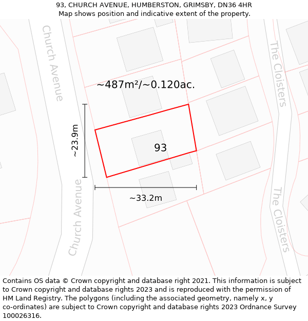 93, CHURCH AVENUE, HUMBERSTON, GRIMSBY, DN36 4HR: Plot and title map