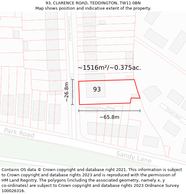 93, CLARENCE ROAD, TEDDINGTON, TW11 0BN: Plot and title map