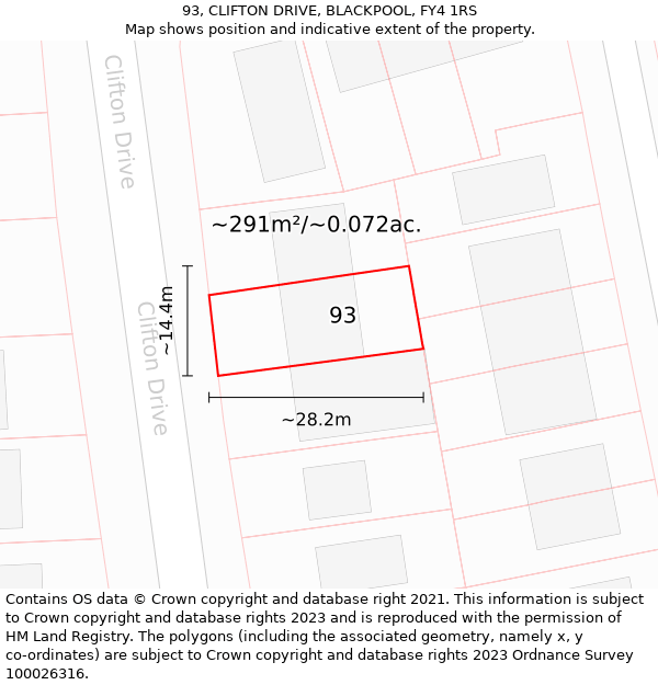 93, CLIFTON DRIVE, BLACKPOOL, FY4 1RS: Plot and title map