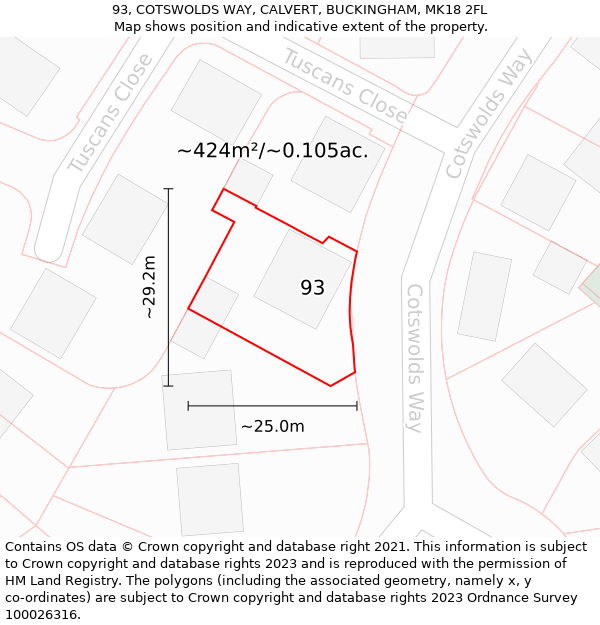 93, COTSWOLDS WAY, CALVERT, BUCKINGHAM, MK18 2FL: Plot and title map