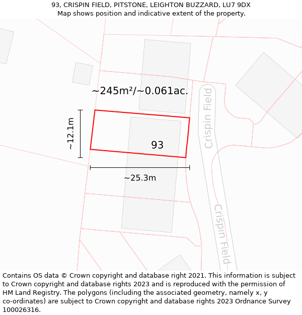 93, CRISPIN FIELD, PITSTONE, LEIGHTON BUZZARD, LU7 9DX: Plot and title map