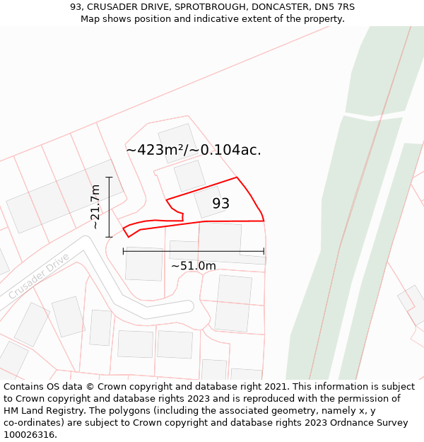 93, CRUSADER DRIVE, SPROTBROUGH, DONCASTER, DN5 7RS: Plot and title map