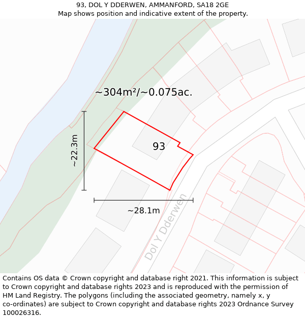 93, DOL Y DDERWEN, AMMANFORD, SA18 2GE: Plot and title map