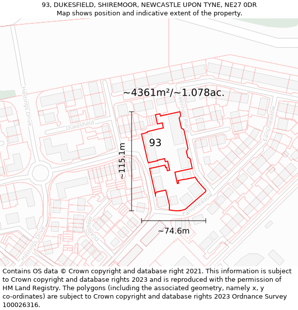 93, DUKESFIELD, SHIREMOOR, NEWCASTLE UPON TYNE, NE27 0DR: Plot and title map