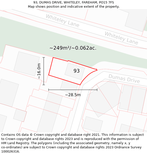 93, DUMAS DRIVE, WHITELEY, FAREHAM, PO15 7FS: Plot and title map