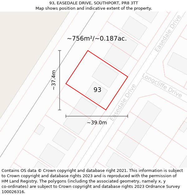 93, EASEDALE DRIVE, SOUTHPORT, PR8 3TT: Plot and title map