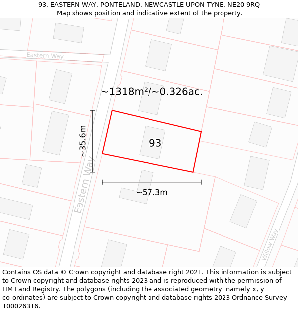 93, EASTERN WAY, PONTELAND, NEWCASTLE UPON TYNE, NE20 9RQ: Plot and title map