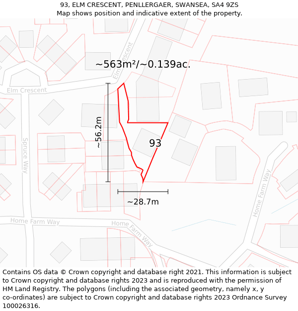 93, ELM CRESCENT, PENLLERGAER, SWANSEA, SA4 9ZS: Plot and title map