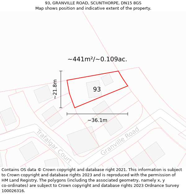 93, GRANVILLE ROAD, SCUNTHORPE, DN15 8GS: Plot and title map