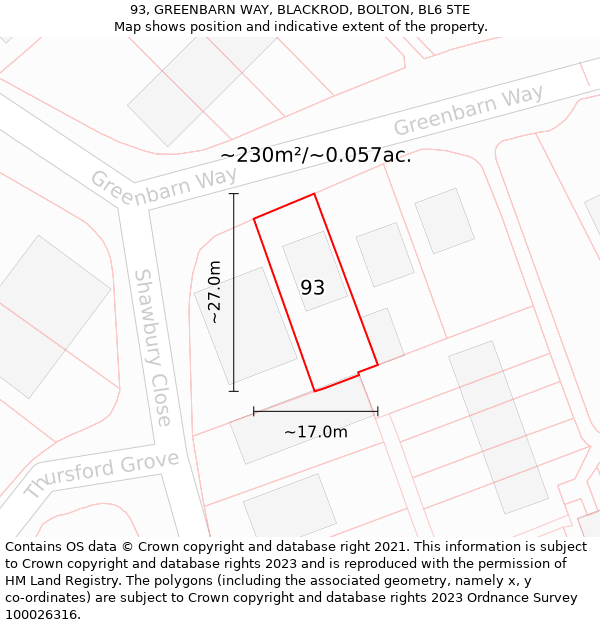 93, GREENBARN WAY, BLACKROD, BOLTON, BL6 5TE: Plot and title map