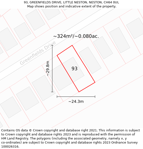 93, GREENFIELDS DRIVE, LITTLE NESTON, NESTON, CH64 0UL: Plot and title map