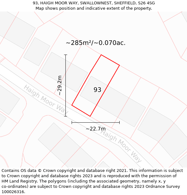 93, HAIGH MOOR WAY, SWALLOWNEST, SHEFFIELD, S26 4SG: Plot and title map