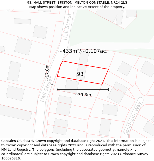 93, HALL STREET, BRISTON, MELTON CONSTABLE, NR24 2LG: Plot and title map