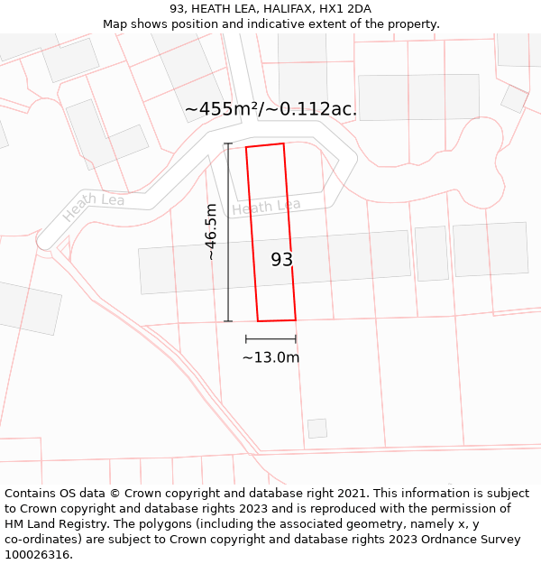 93, HEATH LEA, HALIFAX, HX1 2DA: Plot and title map