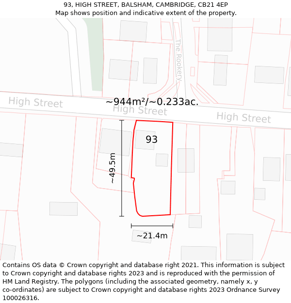 93, HIGH STREET, BALSHAM, CAMBRIDGE, CB21 4EP: Plot and title map