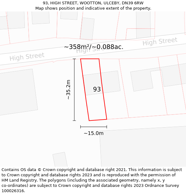 93, HIGH STREET, WOOTTON, ULCEBY, DN39 6RW: Plot and title map