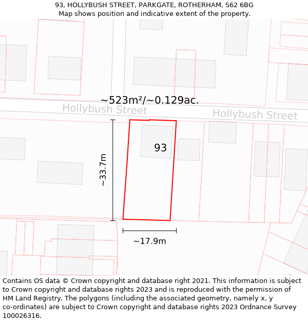 93, HOLLYBUSH STREET, PARKGATE, ROTHERHAM, S62 6BG: Plot and title map