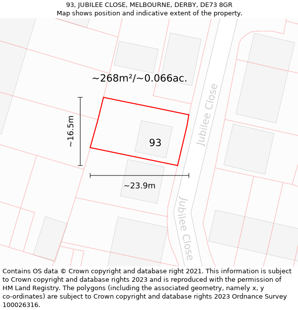 93, JUBILEE CLOSE, MELBOURNE, DERBY, DE73 8GR: Plot and title map