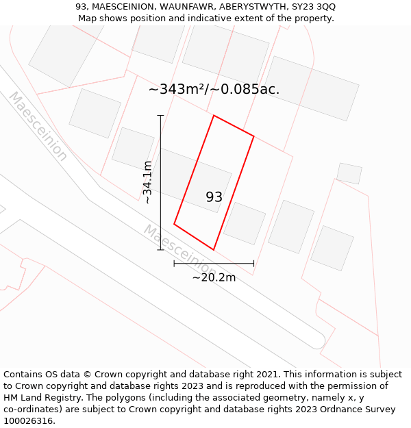 93, MAESCEINION, WAUNFAWR, ABERYSTWYTH, SY23 3QQ: Plot and title map