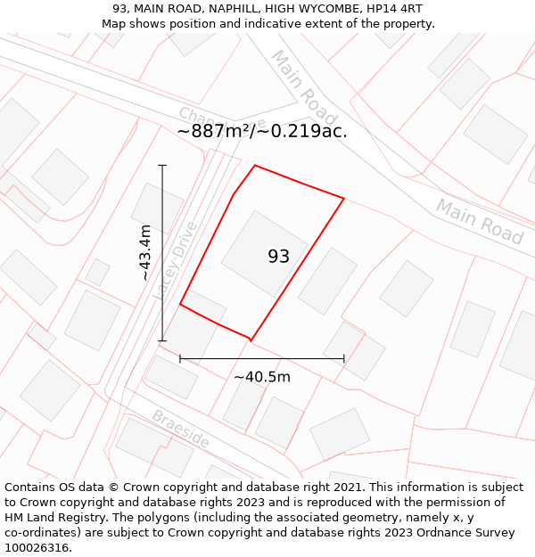 93, MAIN ROAD, NAPHILL, HIGH WYCOMBE, HP14 4RT: Plot and title map