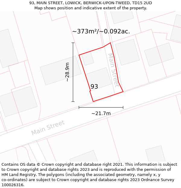 93, MAIN STREET, LOWICK, BERWICK-UPON-TWEED, TD15 2UD: Plot and title map