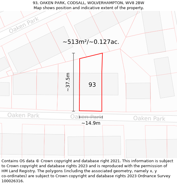 93, OAKEN PARK, CODSALL, WOLVERHAMPTON, WV8 2BW: Plot and title map