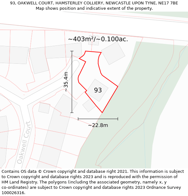 93, OAKWELL COURT, HAMSTERLEY COLLIERY, NEWCASTLE UPON TYNE, NE17 7BE: Plot and title map