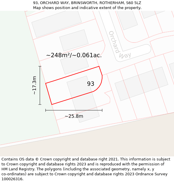 93, ORCHARD WAY, BRINSWORTH, ROTHERHAM, S60 5LZ: Plot and title map