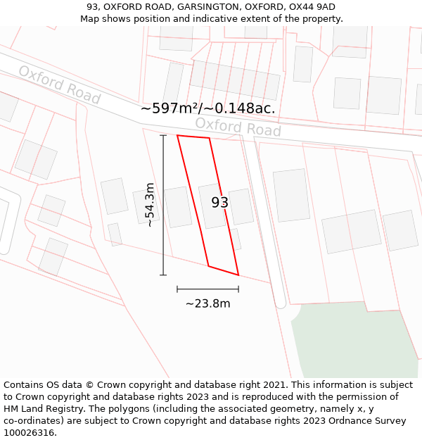 93, OXFORD ROAD, GARSINGTON, OXFORD, OX44 9AD: Plot and title map