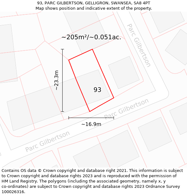 93, PARC GILBERTSON, GELLIGRON, SWANSEA, SA8 4PT: Plot and title map