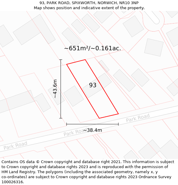 93, PARK ROAD, SPIXWORTH, NORWICH, NR10 3NP: Plot and title map