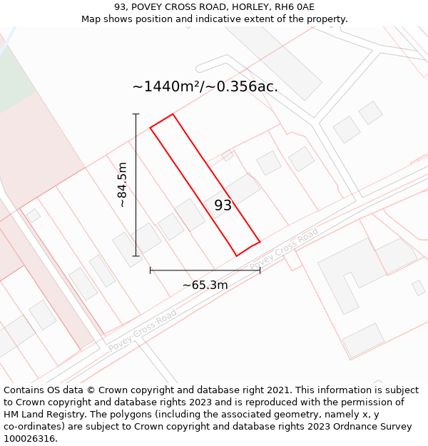 93, POVEY CROSS ROAD, HORLEY, RH6 0AE: Plot and title map