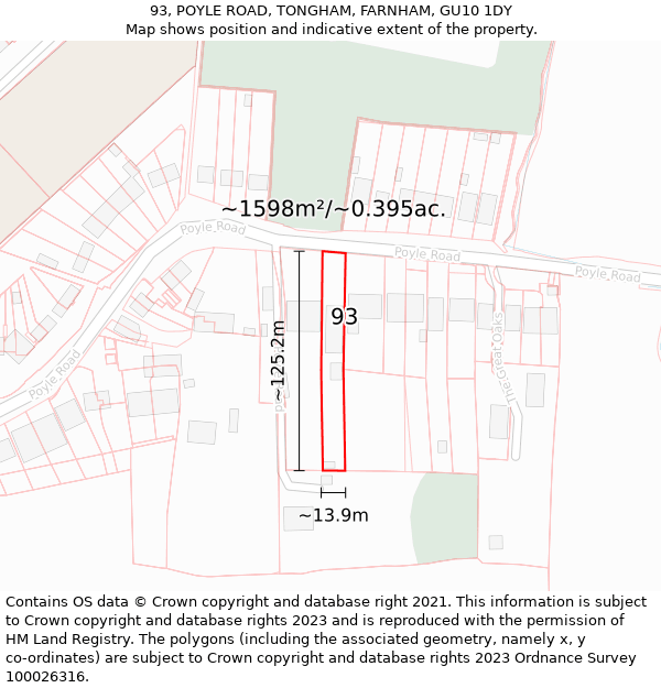 93, POYLE ROAD, TONGHAM, FARNHAM, GU10 1DY: Plot and title map